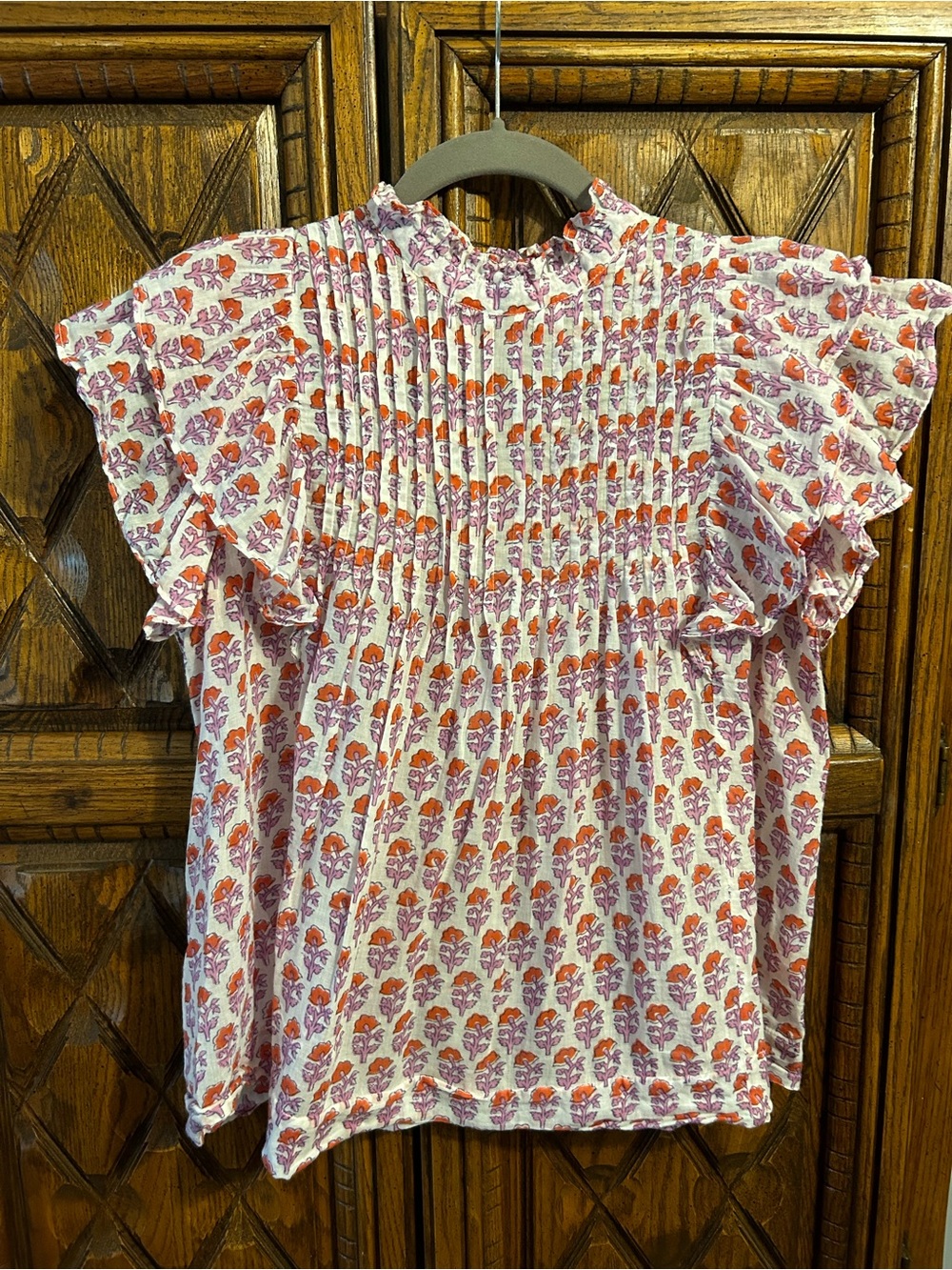 Oliphant Pink & Red Floral Smocked Flutter Sleeve Blouse - Picture 3 of 3